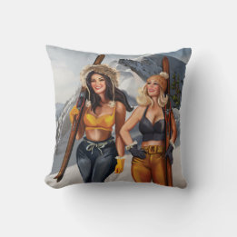 Cojín Decorativo Chicas de Pinup de bonito esquiando