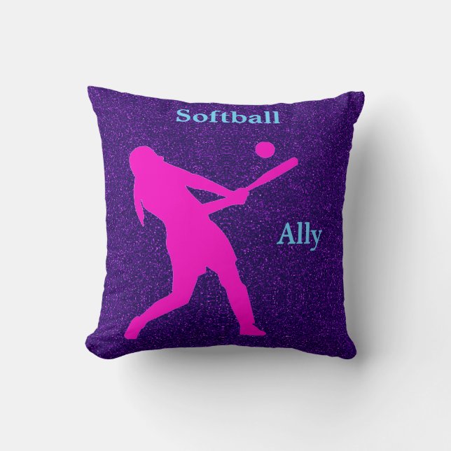 Cojín Decorativo Chicas de Softbol Purple Sparkle (Anverso)