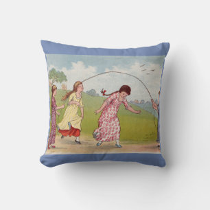 Cojín Decorativo chicas del siglo XIX jugando a imprimir cuerdas de