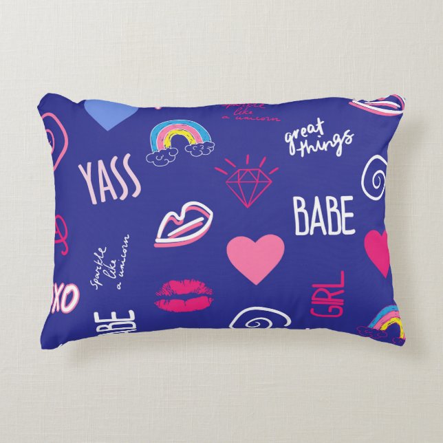 Cojín Decorativo chicas diseñan un patrón sin fisuras con eslogan.  (Anverso)