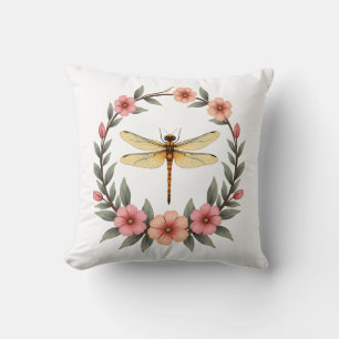 Cojín Decorativo Chicas Estéticas de Cottagecore Floral con Libélul