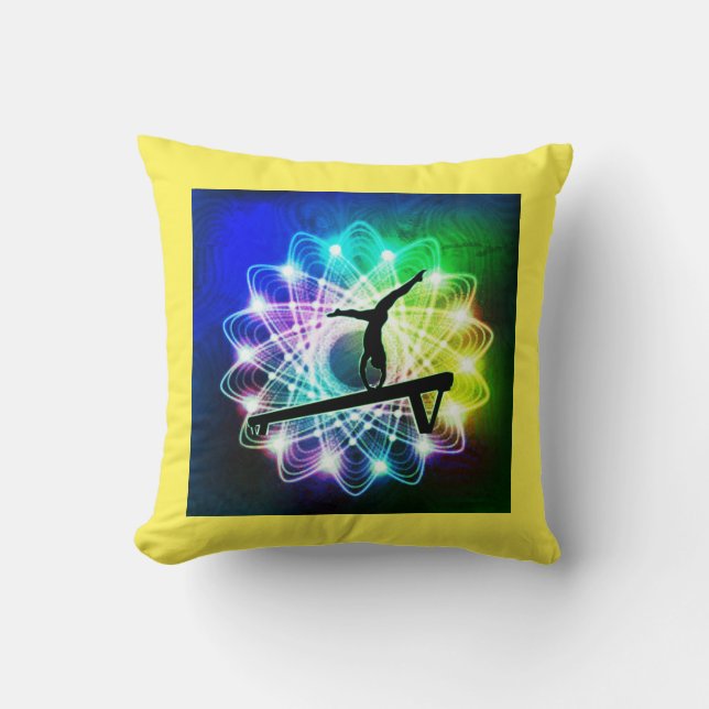 Cojín Decorativo Chicas Gimnasia Equilibrio Beam Nombre personaliza (Anverso)