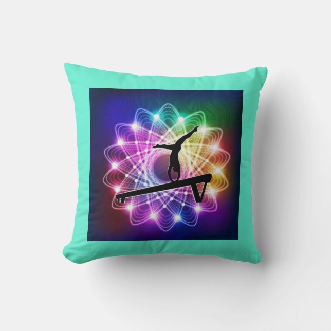 Cojín Decorativo Chicas Gimnasia Equilibrio Beam Nombre personaliza (Anverso)