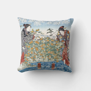 Cojín Decorativo Chicas japoneses por el río Ide Tama