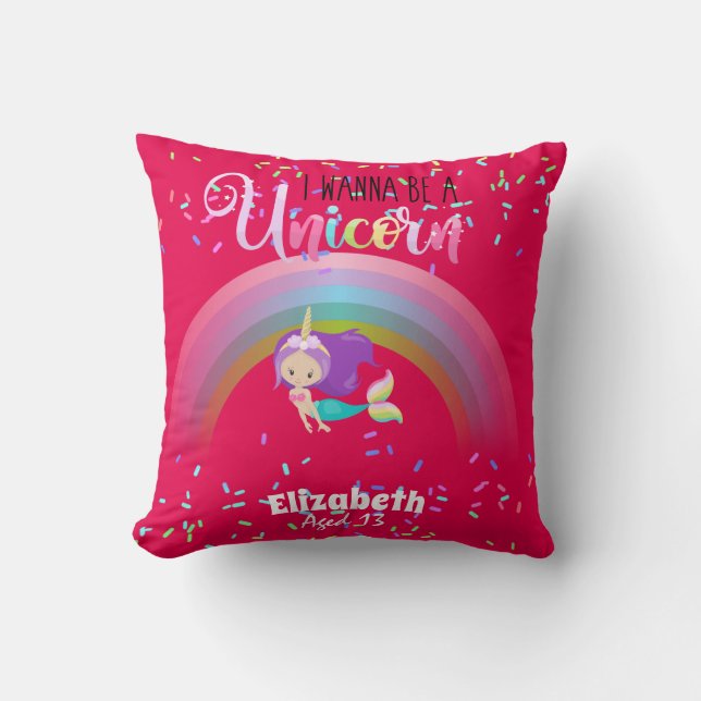 Cojín Decorativo Chicas Kawaii MERMAID quieren una morada rosa unic (Anverso)