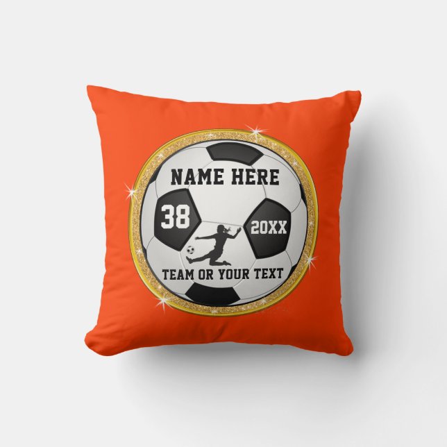 Cojín Decorativo Chicas Naranjas regalos de fútbol para estudiantes (Anverso)