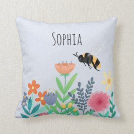 Cojín Decorativo Chicas Naturaleza lindo abeja y flores niños