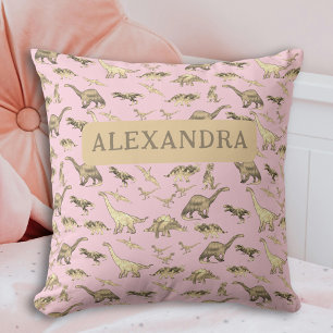 Cojín Decorativo Chicas personalizados de dinosaurios pequeños rosa