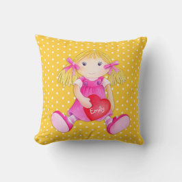 Cojín Decorativo Chicas rag muñeca amarillo nombre flor polka punto