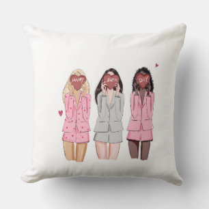 Cojín Decorativo Chicas rosados del ilustracion feliz de cumpleaños