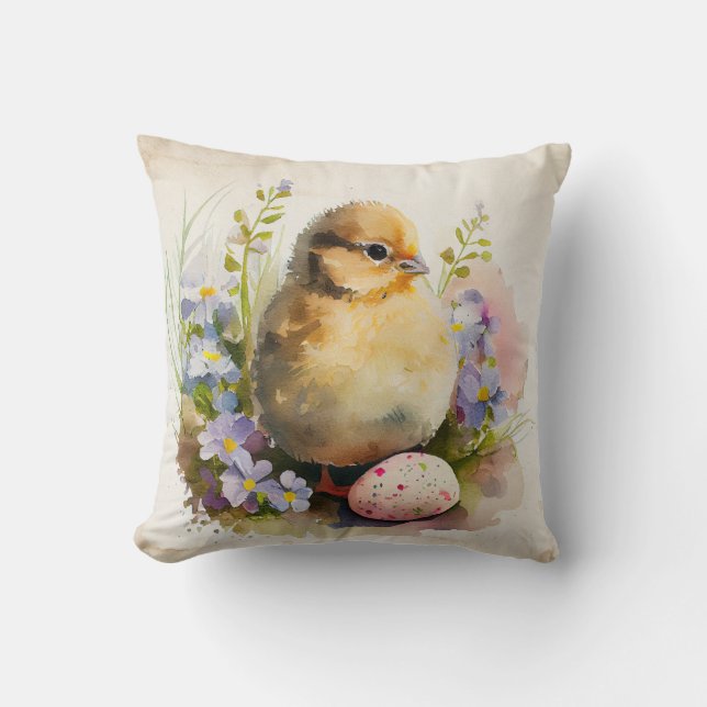 Cojín Decorativo Chick de época con huevos y flores (Anverso)
