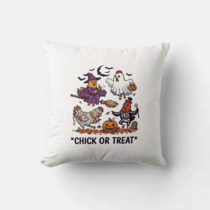Cojín Decorativo Chick Or Treat Haloween Pollitos Bruja Fantasma Ca