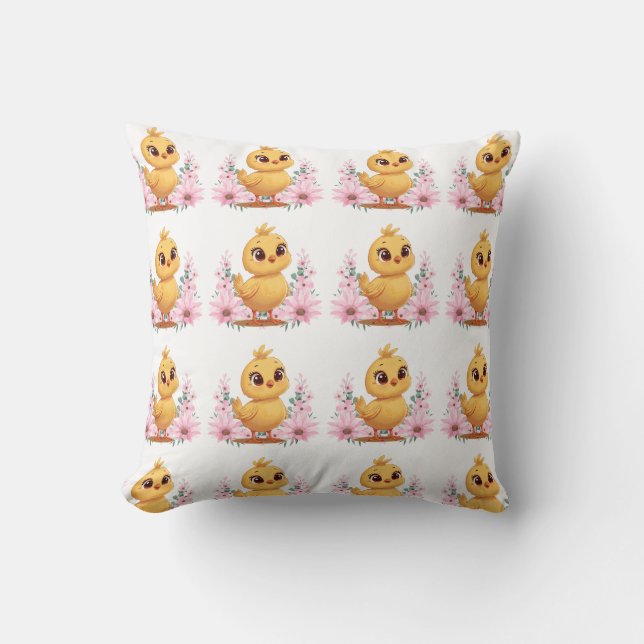 Cojín Decorativo Chick with Flowers Throw Pillow (Anverso)