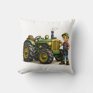 Cojín Decorativo Chico Agricultor Adorable Con Arte De Tractor Verd