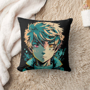 Cojín Decorativo Chico Anime: Cabello Dorado, Ojos Rosados y Dorado