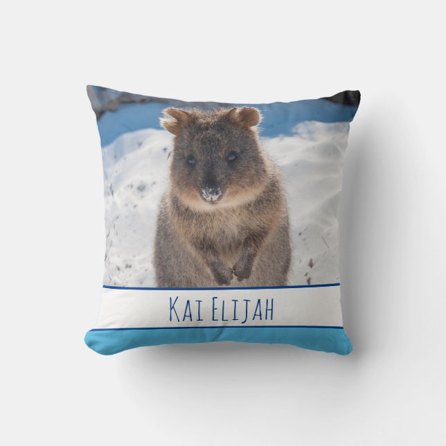 Cojín Decorativo Chicos Azules Quokka Personalizado Playa (Anverso)
