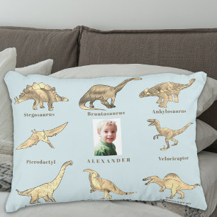 Cojín Decorativo Chicos Dinosaurio Nombre Personalizado y Foto Azul