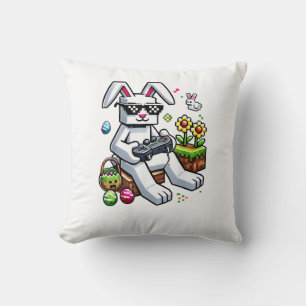 Cojín Decorativo Chicos Feliz Día de Pascua Conejo Huevo Videojuego