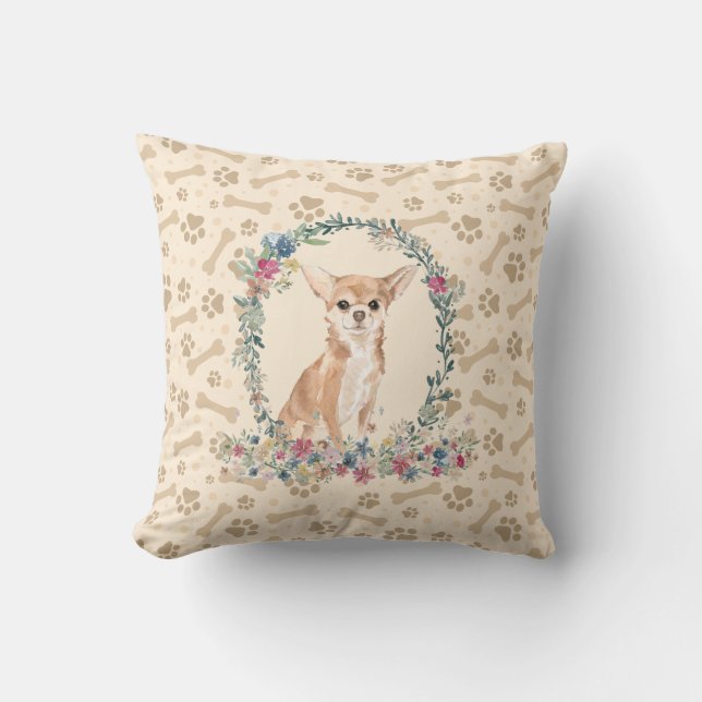 Cojín Decorativo Chihuahua Perro Paw Print & Floral Cute (Anverso)