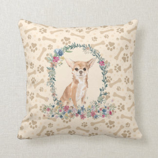 Cojín Decorativo Chihuahua Perro Paw Print & Floral Cute