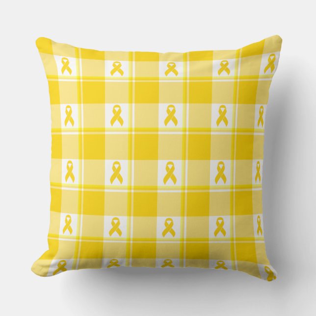 Cojín Decorativo Childhood Cancer Awareness Plaid Gold Ribbon (Anverso)