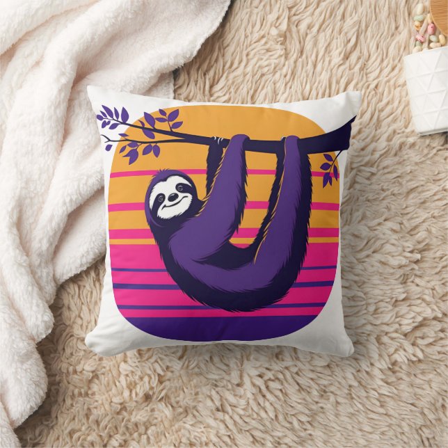 Cojín Decorativo Chill Like a Sloth - Retro Sunset Sloth (Manta)