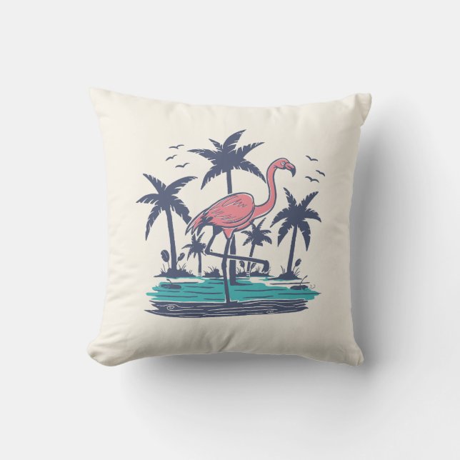 Cojín Decorativo Chillin Flamingo en la playa (Anverso)