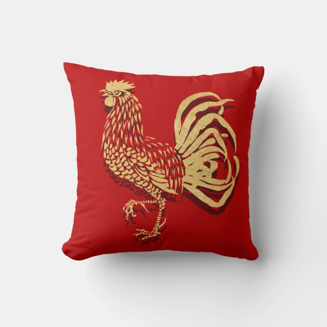 Cojín Decorativo Chino de oro del gallo (Anverso)