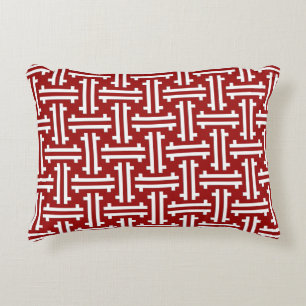 Cojín Decorativo Chino frío Art Deco, rojo oscuro y blanco