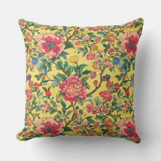 Cojín Decorativo Chinoisería floral amarilla y rosa