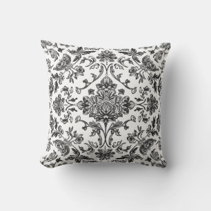 Cojín Decorativo Chinoisería Floral Negro y Blanco Acuarela