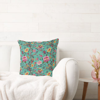 Cojín Decorativo Chinoisería Turquesa con Aspecto Bordado