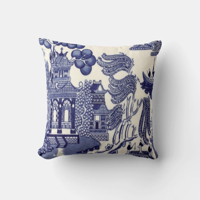 Cojín Decorativo Chinoiserie azul y blanca (Anverso)
