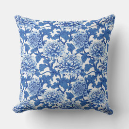 Cojín Decorativo Chinoiserie azul y blanca Peony Floral