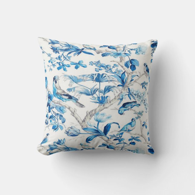 Cojín decorativo Chinoiserie azul y blanco (Anverso)