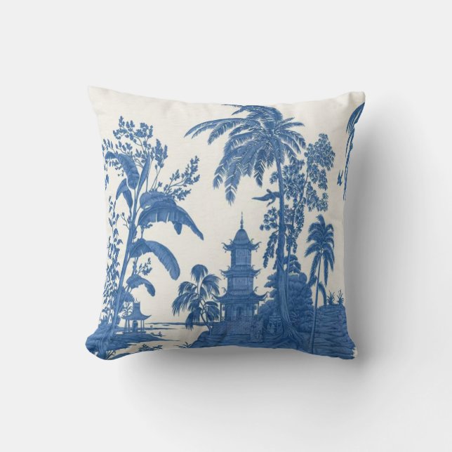 Cojín decorativo Chinoiserie azul y blanco (Anverso)