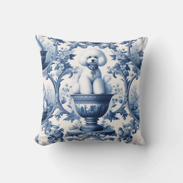 Cojín decorativo Chinoiserie Blue & White Bichon F (Anverso)