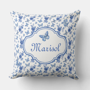 Cojín Decorativo Chinoiserie Blue White Butterflies Personalizado