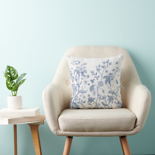 Cojín Decorativo Chinoiserie clásica azul y blanco (Silla)
