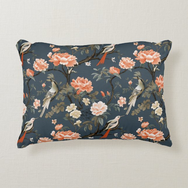 Cojín Decorativo Chinoiserie en Denim Blue (Anverso)