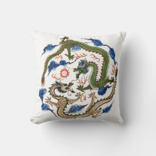 Cojín Decorativo Chinoiserie Familia Verde Dragones