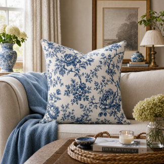 Cojín Decorativo chinoiserie francés azul floral toile de jouy