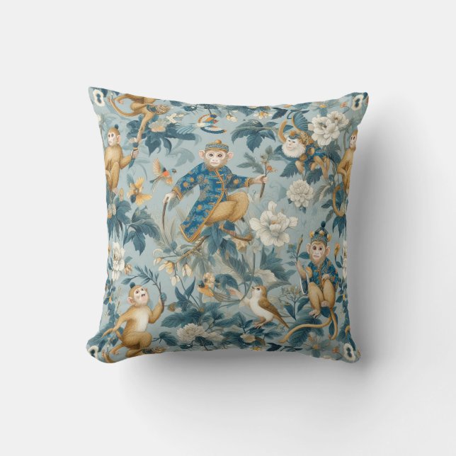 Cojín Decorativo Chinoiserie Monkey Blue (Anverso)