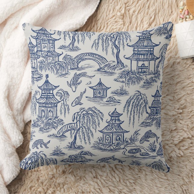Cojín Decorativo Chinoiserie Pagoda & Koi Pond (Manta)