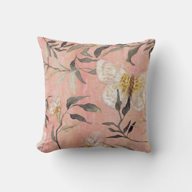 Cojín Decorativo Chinoiserie Peach Butterfly Eucalyptus Greeneratio (Anverso)