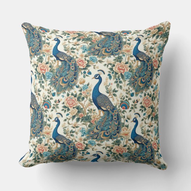 Cojín Decorativo Chinoiserie Peacock Floral (Anverso)