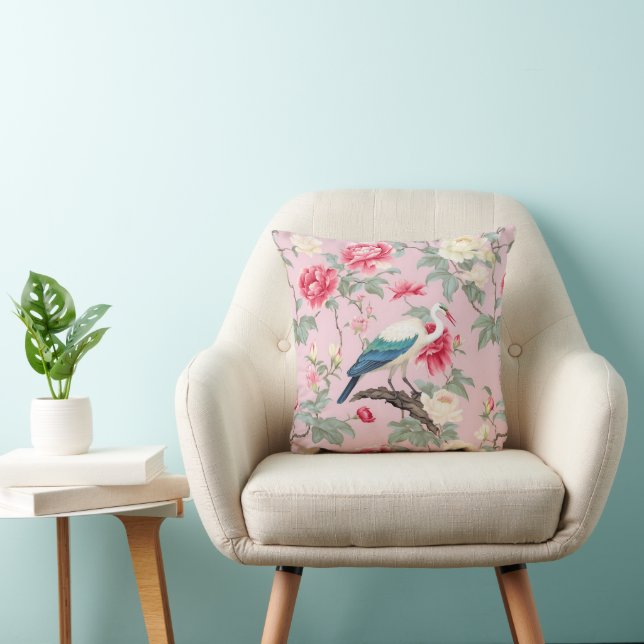 Cojín Decorativo Chinoiserie Pink Floral Egret (Silla)