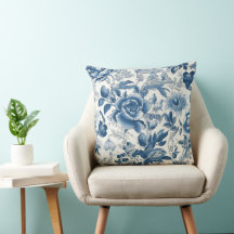 Chinoiserie Toile Blue and White Peonies Floral