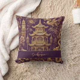 Cojín Decorativo Chinoiserie victoriana personalizada Purple & Gold