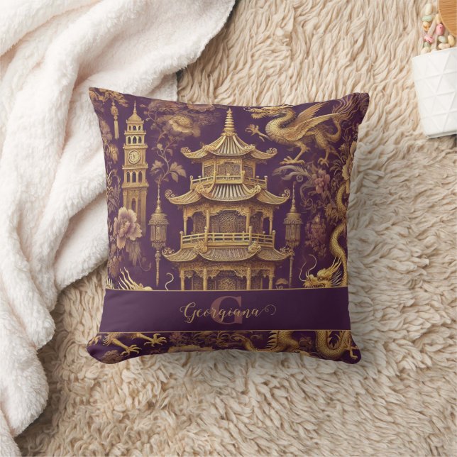 Cojín Decorativo Chinoiserie victoriana personalizada Purple & Gold (Manta)
